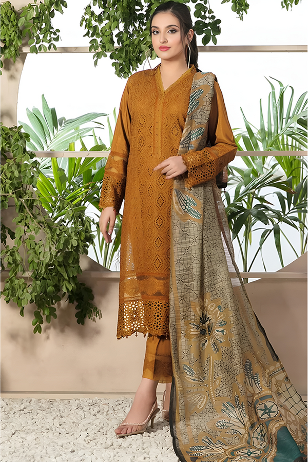 WITH MONARK PRINT DUPATTA & TROUSER-BIC-4052 MUSTERD